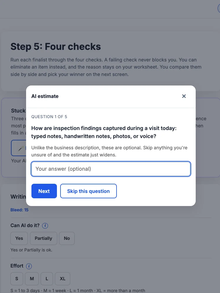 AI helper asking a question about the business