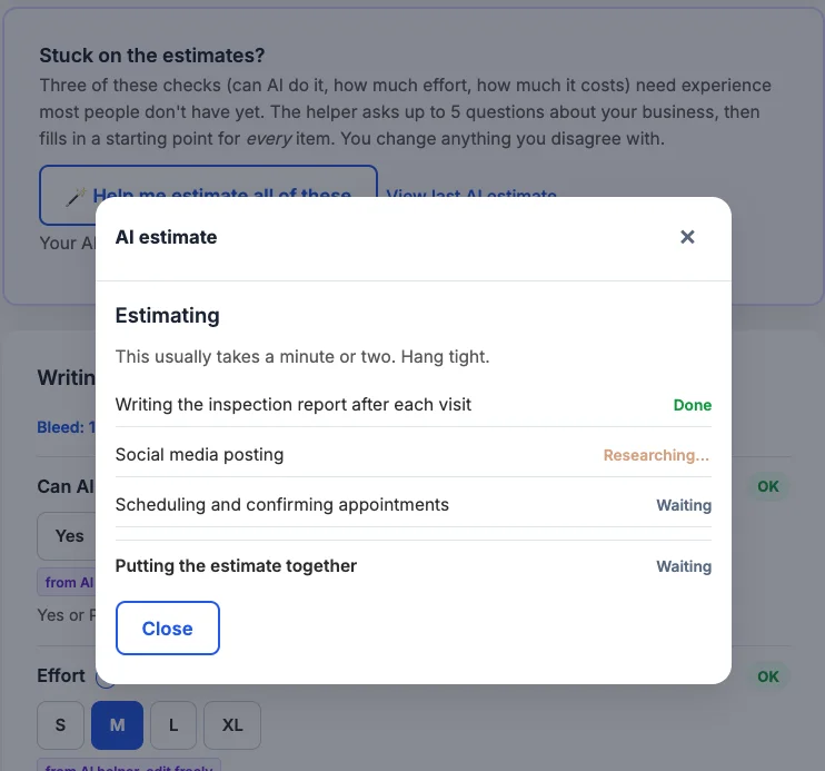 AI helper estimating each finalist